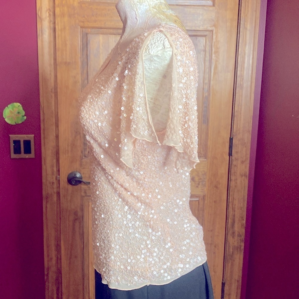 90’s Vintage Adrianna Papell Beaded Sequin top V-neck Flutter Sleeve Size Medium - Picture 4 of 10